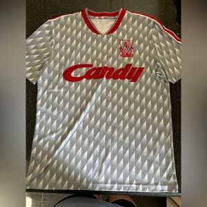 1990 Gray and Red Candy  Liverpool FC Jersey